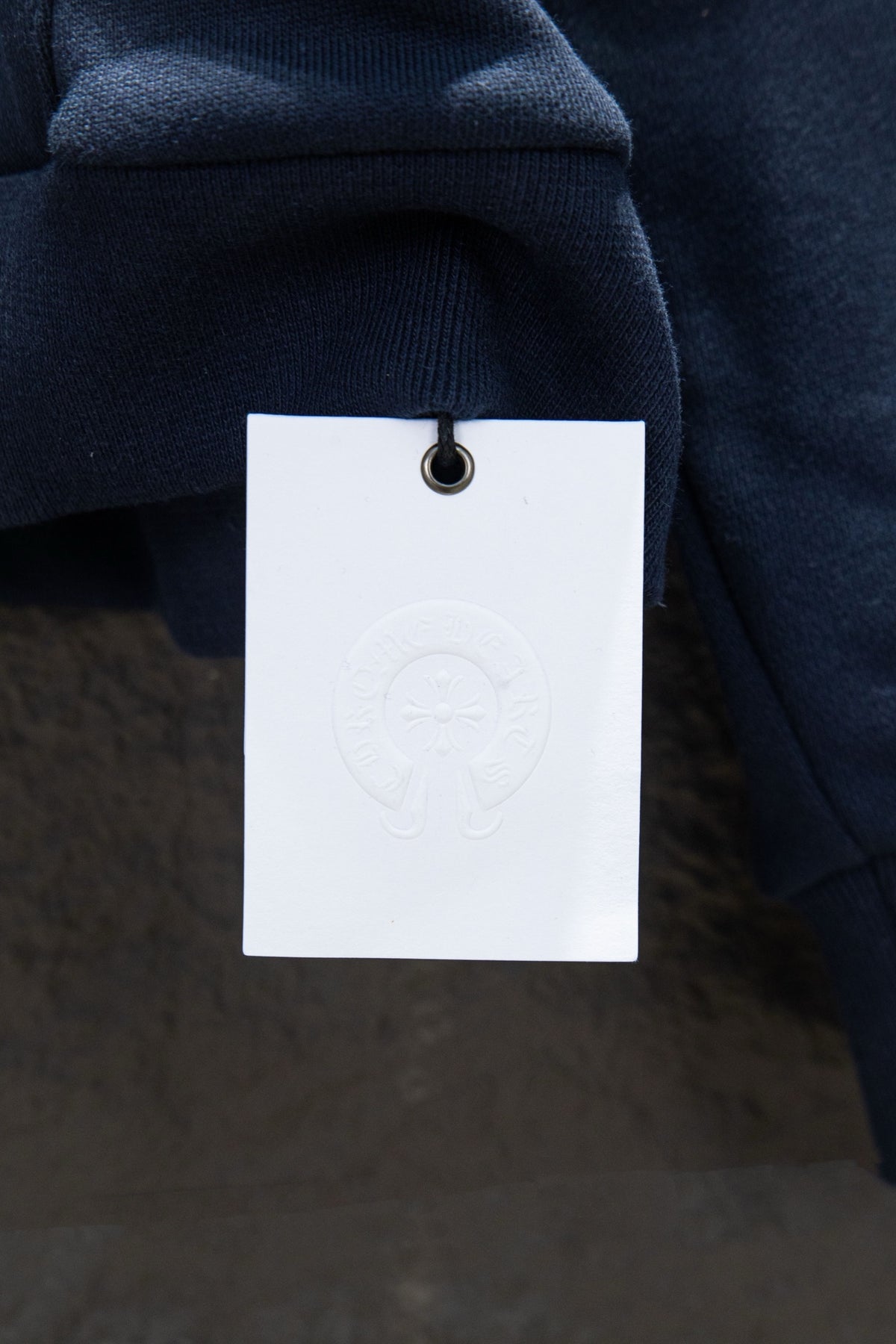 Sudadera Chrome Hearts Herradura Naranja Azul Marino — etiqueta colgante