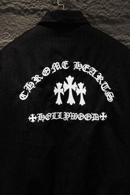 Chamarra Chrome Hearts de Pana Hollywood Negra — bordado de la espalda