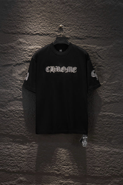 Playera Chrome Hearts CH 33 Parches Grises Negra — frente