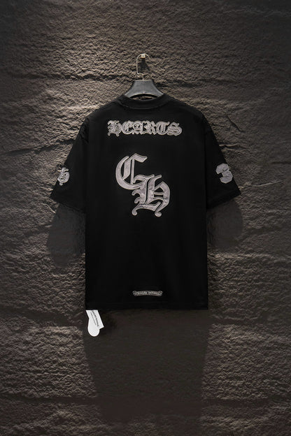 Playera Chrome Hearts CH 33 Parches Grises Negra — espalda