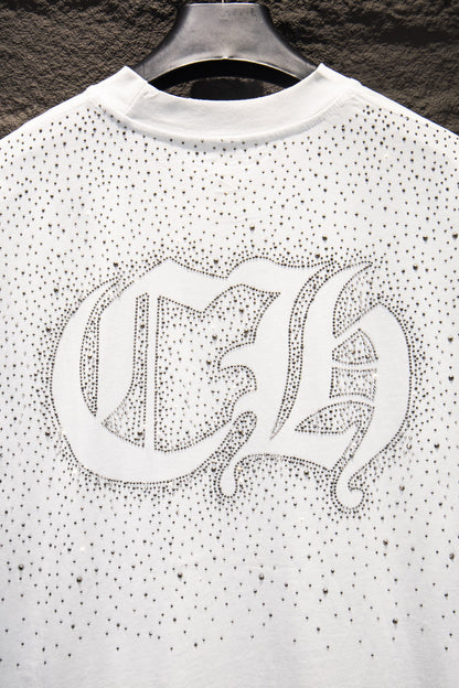 Playera Chrome Hearts CH Pedrería Blanca — monograma CH con pedrería en la espalda