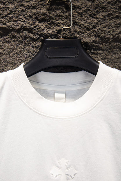 Playera Chrome Hearts CH Pedrería Blanca — cuello