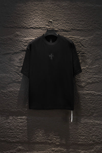 Playera Chrome Hearts CH de Pedrería Negra — frente