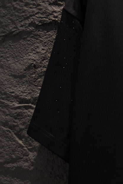 Playera Chrome Hearts CH de Pedrería Negra — manga con pedrería