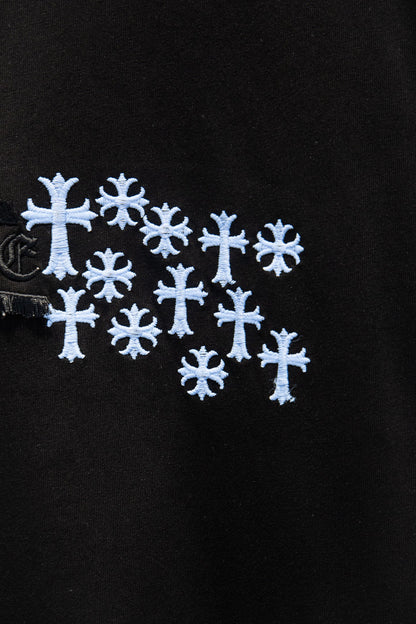Playera Chrome Hearts Cruces Azul Cielo Bordadas Negra — cruces bordadas