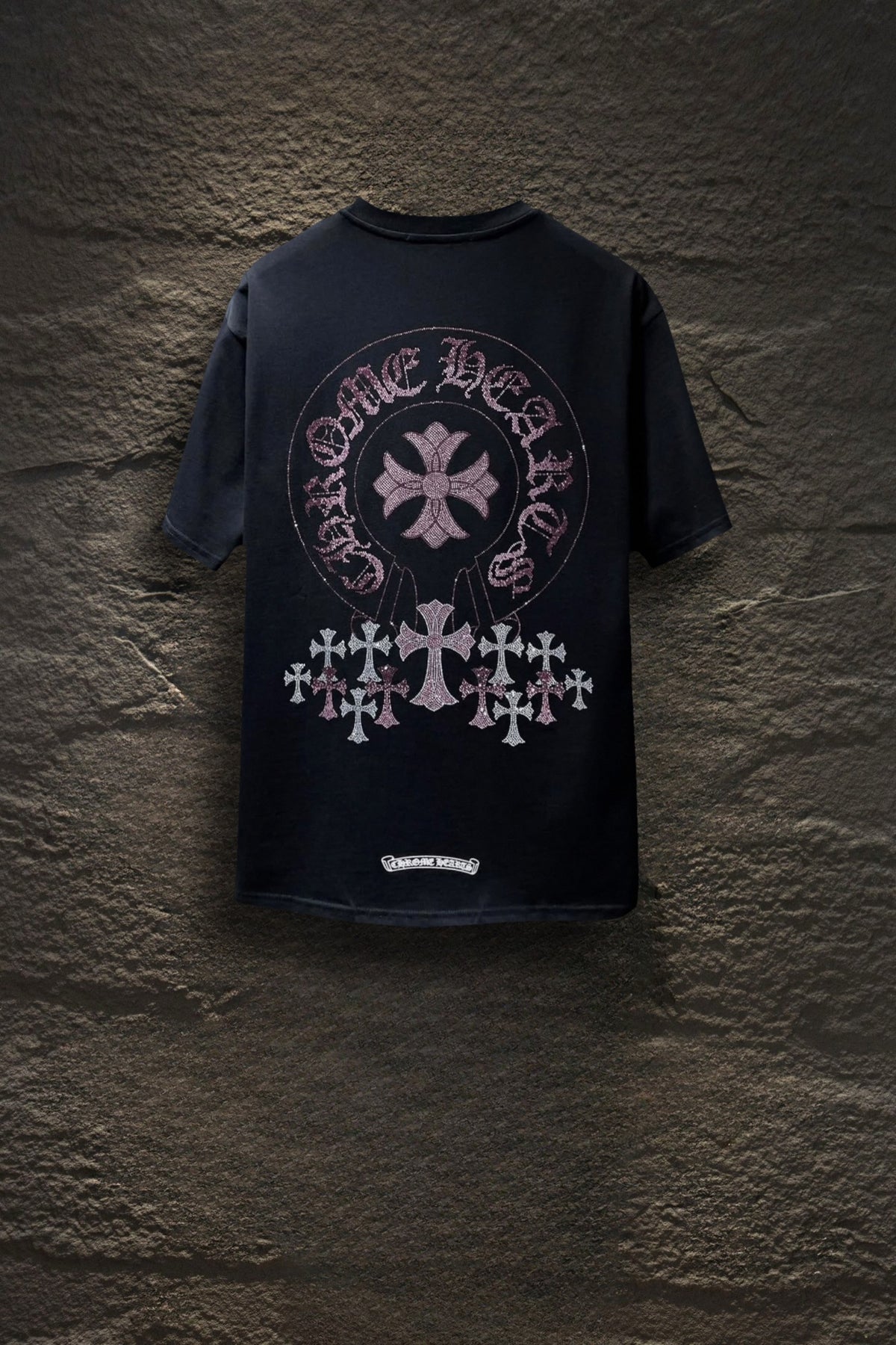 Playera Chrome Hearts Cruces de Pedrería Rosa Negra — espalda