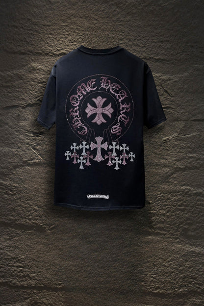 Playera Chrome Hearts Cruces de Pedrería Rosa Negra — espalda