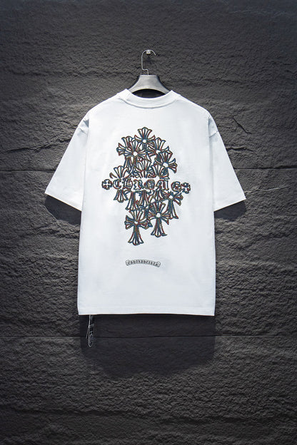 Playera Chrome Hearts Cruces Pespunte Multicolor Blanca — espalda