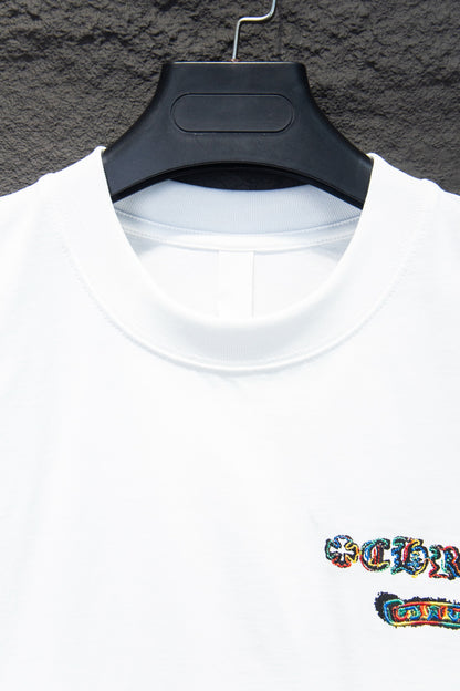 Playera Chrome Hearts Cruces Pespunte Multicolor Blanca — cuello