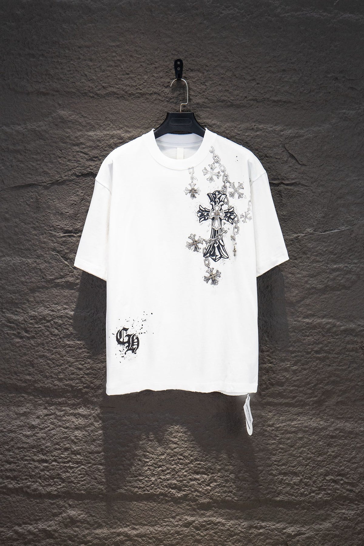 Playera Chrome Hearts Cruz con Cadenas y Herrajes Blanca — frente