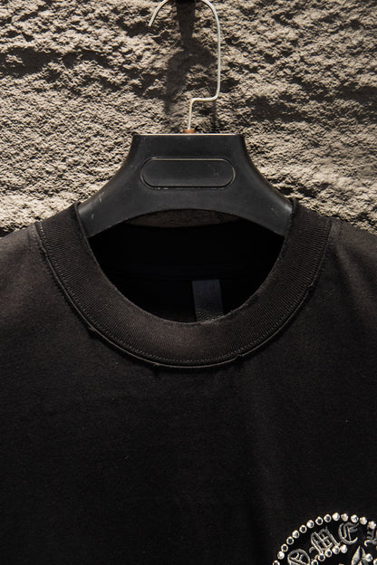 Playera Chrome Hearts Cruz de Estoperoles Negra — cuello