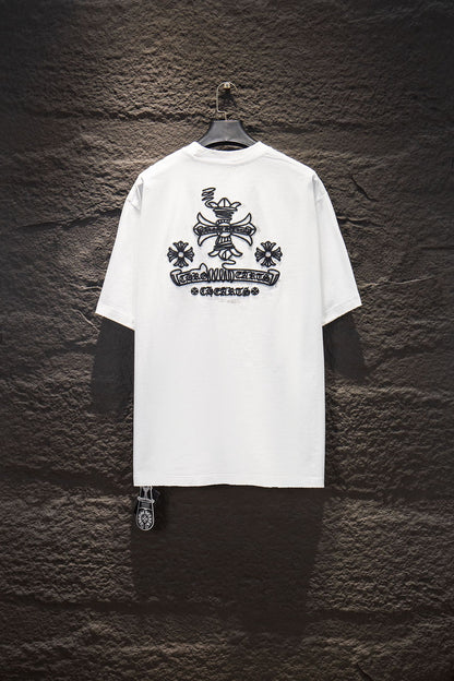 Playera Chrome Hearts Daga y Cruces Bordadas Blanca — espalda