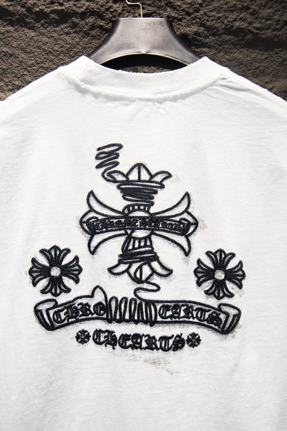 Playera Chrome Hearts Daga y Cruces Bordadas Blanca — bordado de la espalda