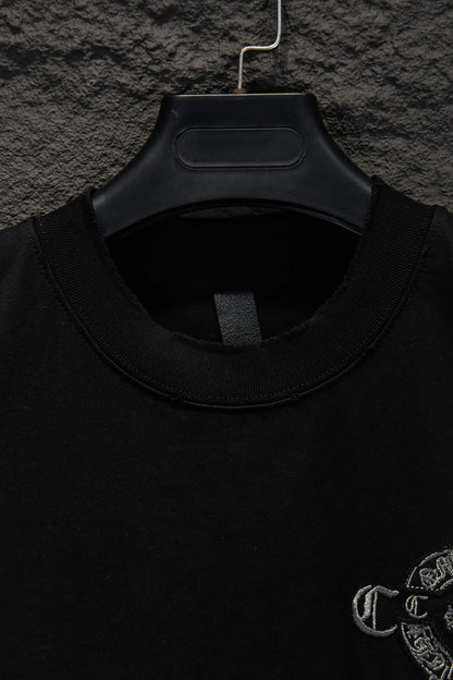 Playera Chrome Hearts Herradura CH Bordada Negra — cuello