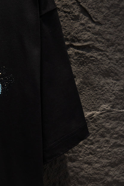 Playera Chrome Hearts Herradura de Cristales Azules Negra — manga