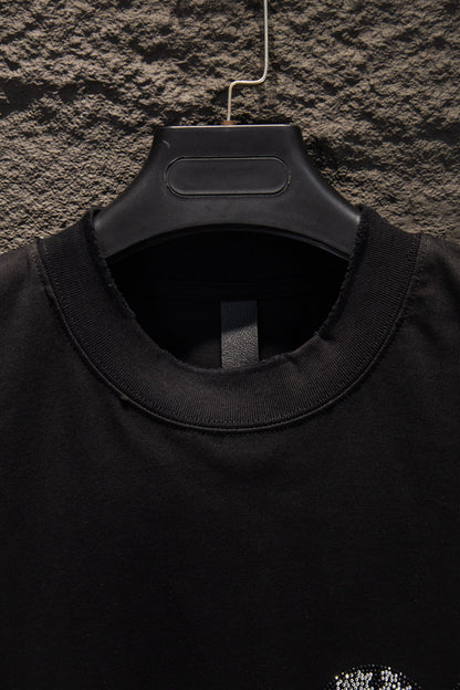 Playera Chrome Hearts Herradura de Cristales Azules Negra — cuello