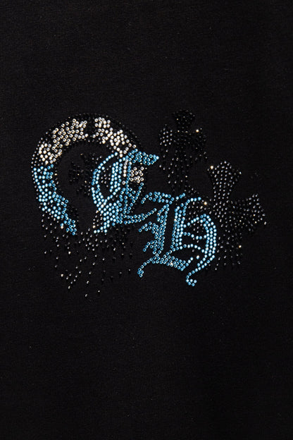 Playera Chrome Hearts Herradura de Cristales Azules Negra — monograma CH con cristales