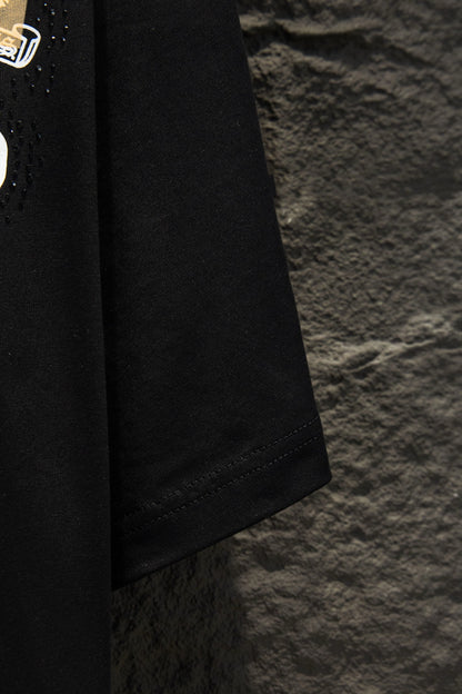 Playera Chrome Hearts Herradura Efecto Cinta Dorada Negra — manga