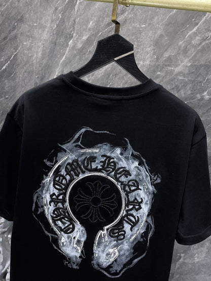 Playera Chrome Hearts Herradura Efecto Humo Negra — detalle de la espalda