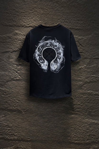 Playera Chrome Hearts Herradura Efecto Humo Negra — espalda