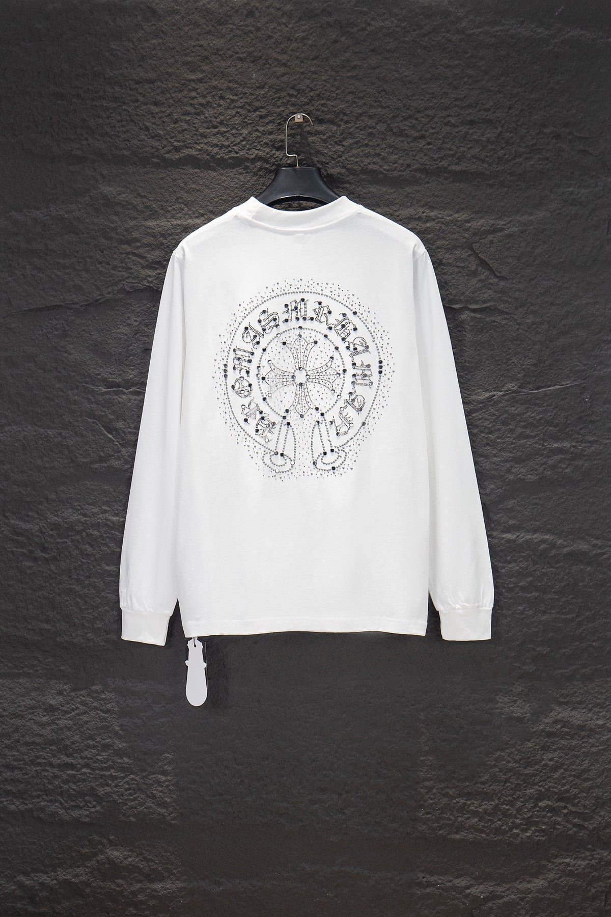 Playera Chrome Hearts Herradura de Pedrería Manga Larga Blanca — espalda