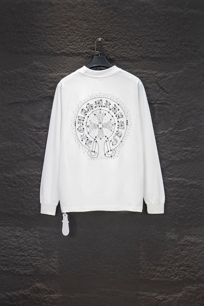Playera Chrome Hearts Herradura de Pedrería Manga Larga Blanca — espalda