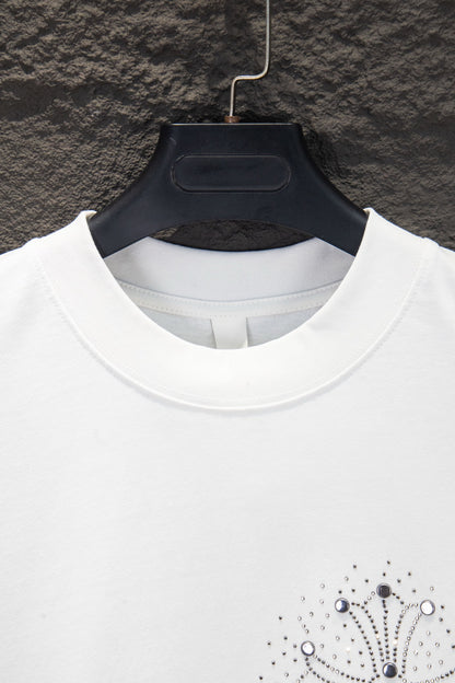 Playera Chrome Hearts Herradura de Pedrería Manga Larga Blanca — cuello