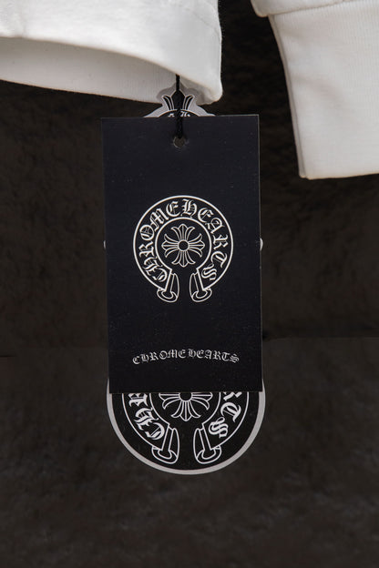 Playera Chrome Hearts Herradura de Pedrería Manga Larga Blanca — etiqueta colgante