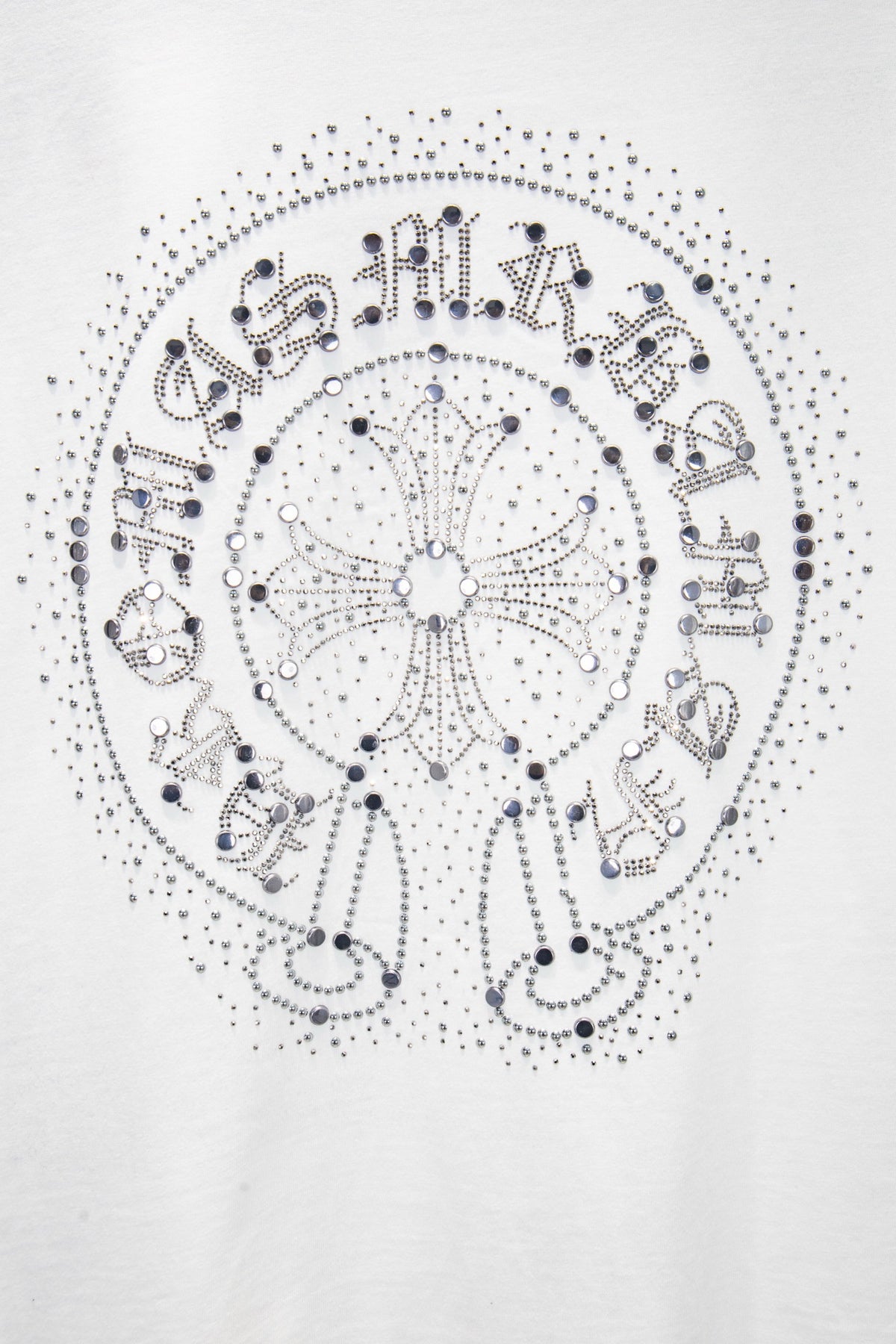 Playera Chrome Hearts Herradura de Pedrería Manga Larga Blanca — herradura de pedrería en la espalda