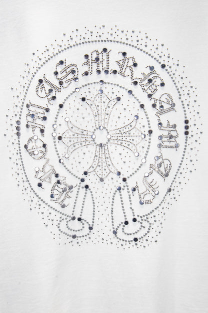 Playera Chrome Hearts Herradura de Pedrería Manga Larga Blanca — herradura de pedrería en la espalda