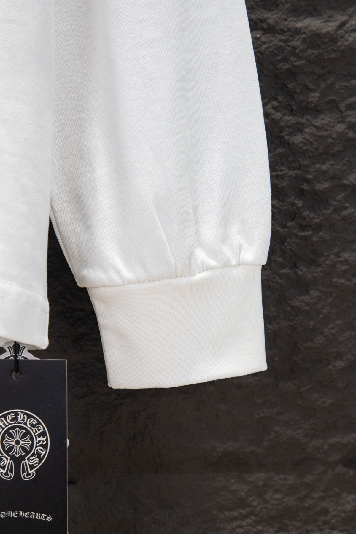 Playera Chrome Hearts Herradura de Pedrería Manga Larga Blanca — manga