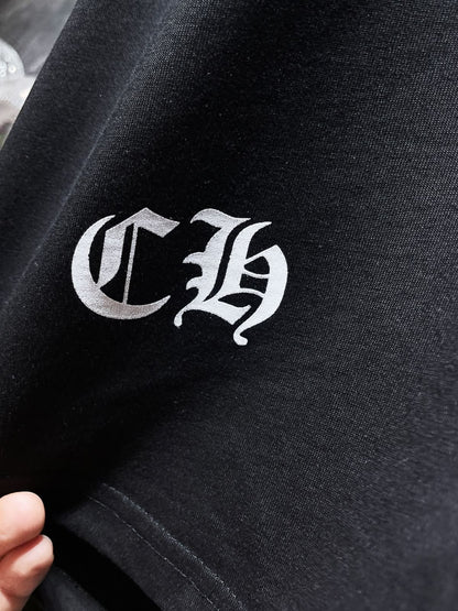 Playera Chrome Hearts Herradura de Pedrería y Tuercas Negra — monograma CH