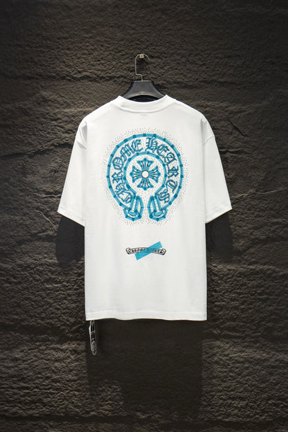Playera Chrome Hearts Herradura Turquesa Blanca — espalda