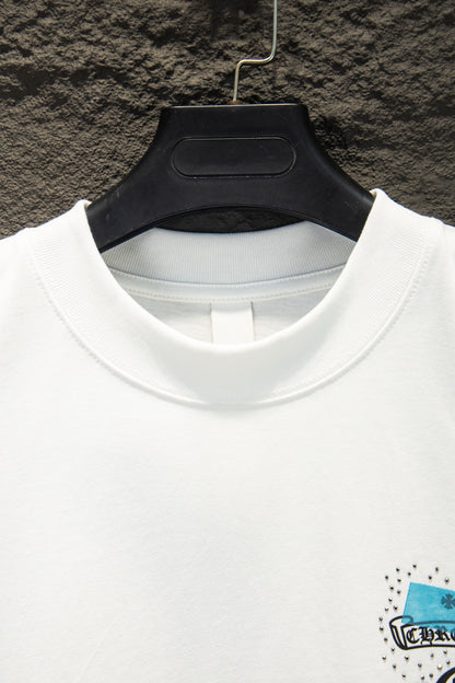Playera Chrome Hearts Herradura Turquesa Blanca — cuello
