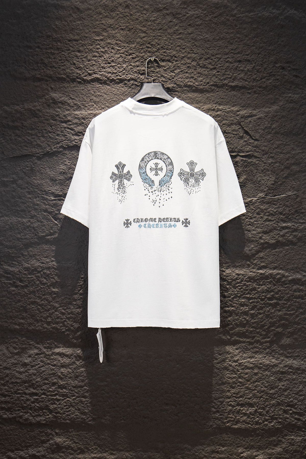 Playera Chrome Hearts Herradura y CH de Pedrería Azul Blanca — espalda