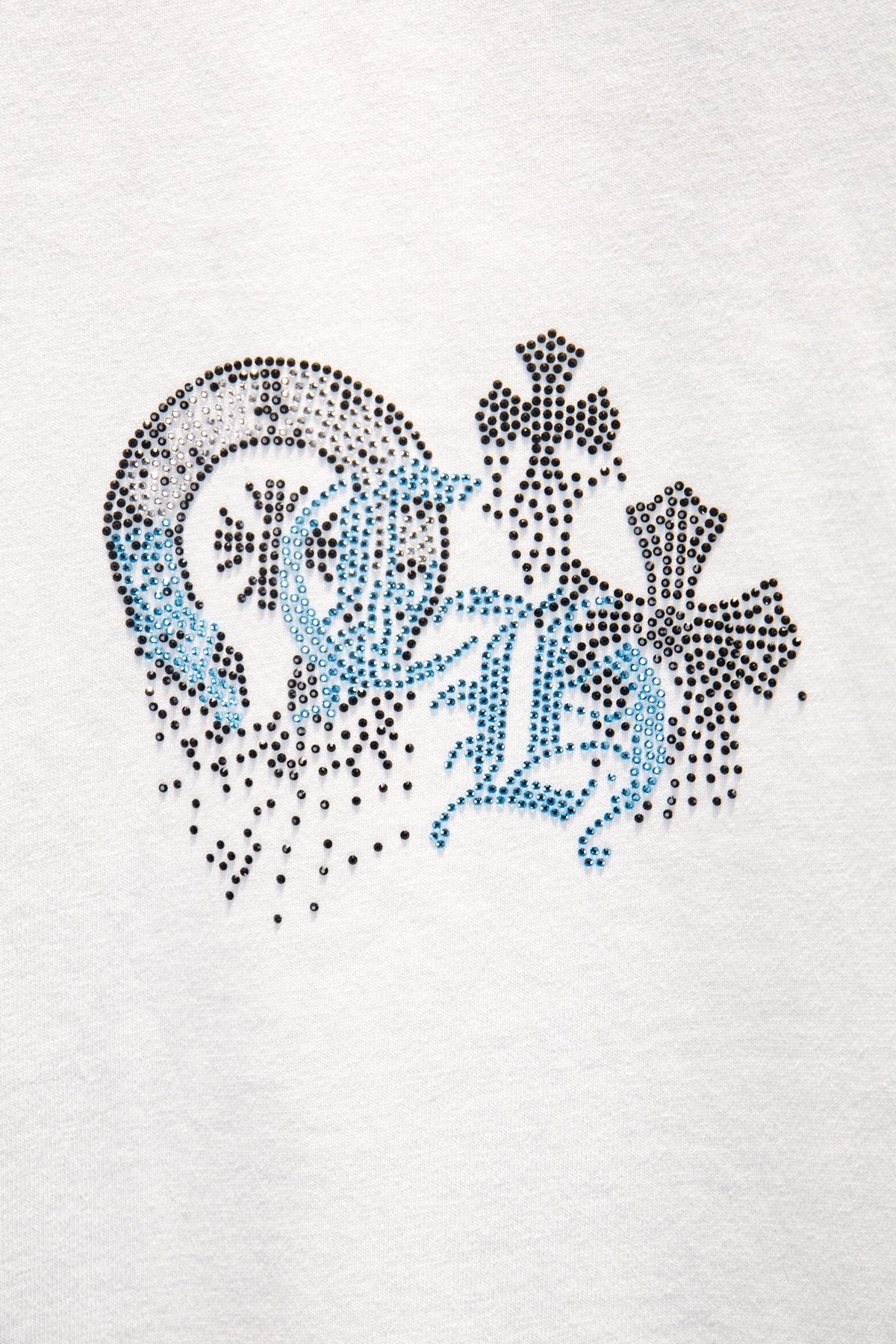 Playera Chrome Hearts Herradura y CH de Pedrería Azul Blanca — pedrería del frente