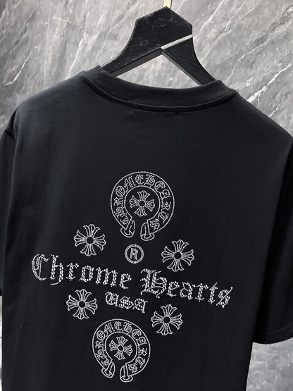 Playera Chrome Hearts Herraduras y Cruces de Cristal Negra — detalle de la espalda
