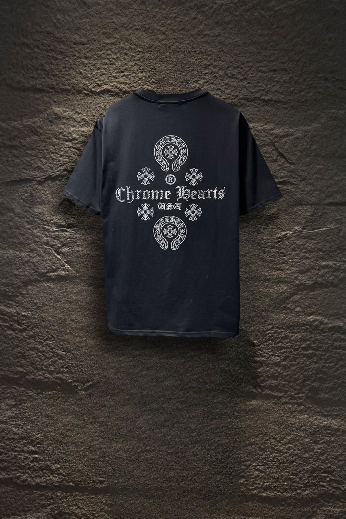Playera Chrome Hearts Herraduras y Cruces de Cristal Negra — espalda