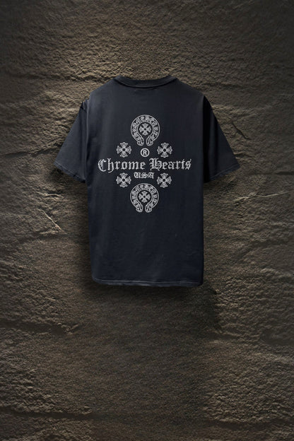 Playera Chrome Hearts Herraduras y Cruces de Cristal Negra — espalda