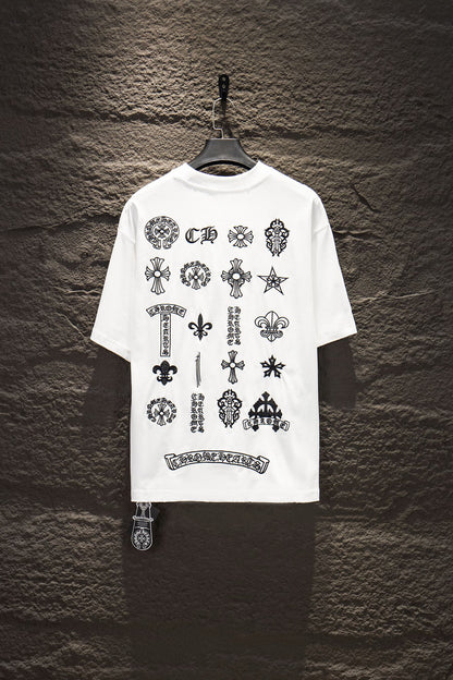 Playera Chrome Hearts Iconos Bordados Blanca — espalda