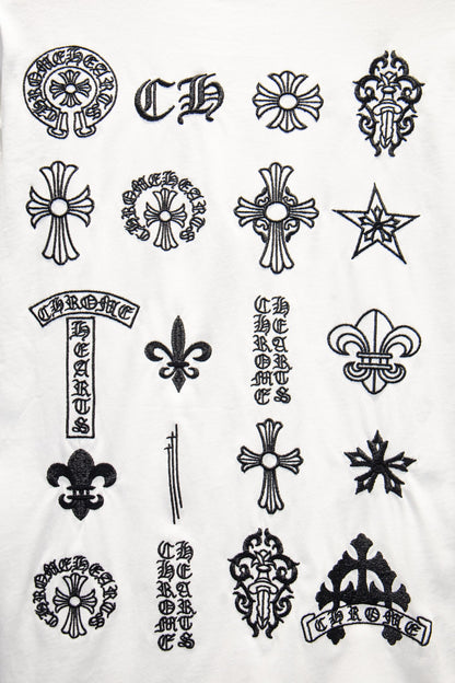 Playera Chrome Hearts Iconos Bordados Blanca — íconos de la espalda