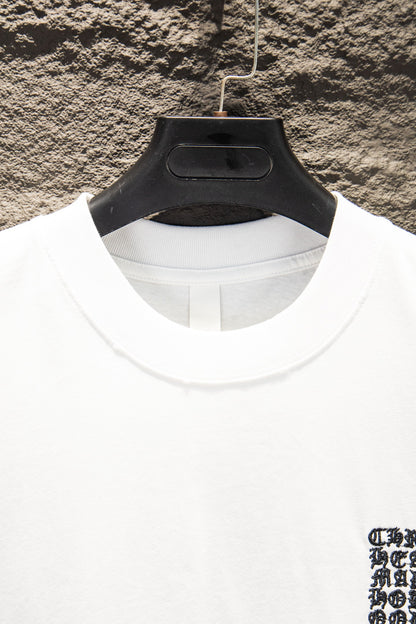 Playera Chrome Hearts Iconos Bordados Blanca — cuello