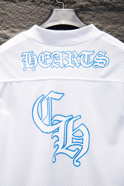 Playera Chrome Hearts Jersey de Malla Manga Larga Blanca — detalle de la espalda