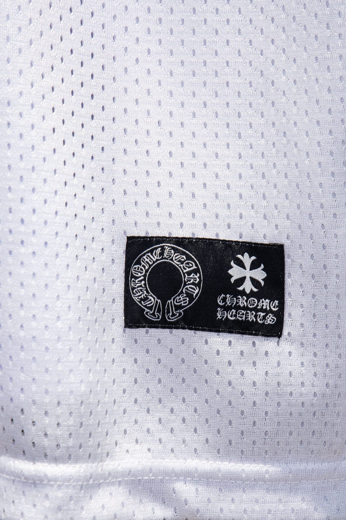Playera Chrome Hearts Jersey de Malla Manga Larga Blanca — parche tejido