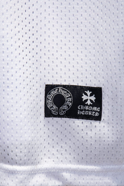 Playera Chrome Hearts Jersey de Malla Manga Larga Blanca — parche tejido