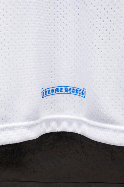 Playera Chrome Hearts Jersey de Malla Manga Larga Blanca — banda en el dobladillo