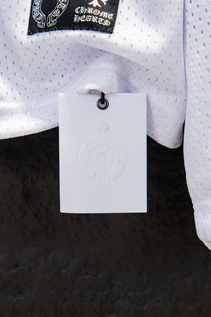 Playera Chrome Hearts Jersey de Malla Manga Larga Blanca — etiqueta colgante