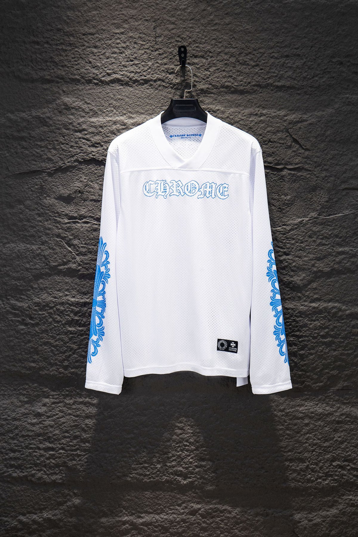 Playera Chrome Hearts Jersey de Malla Manga Larga Blanca — frente