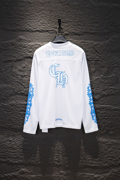 Playera Chrome Hearts Jersey de Malla Manga Larga Blanca — espalda