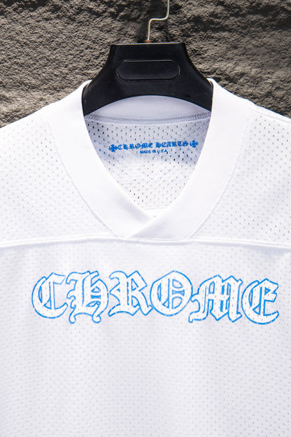 Playera Chrome Hearts Jersey de Malla Manga Larga Blanca — detalle del frente